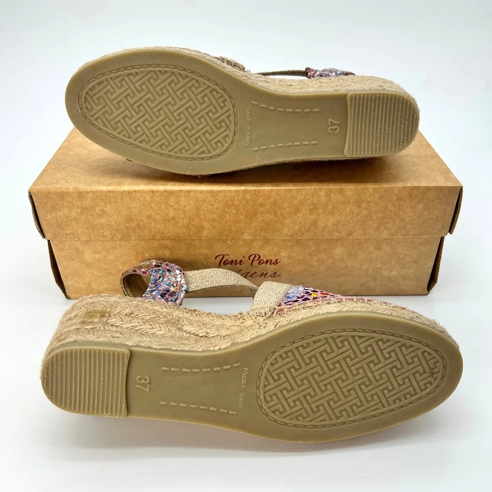 Wedge Espadrille Sandals Toni Pons Telva Womens Sz 6.5 Colorful Floral Print NEW